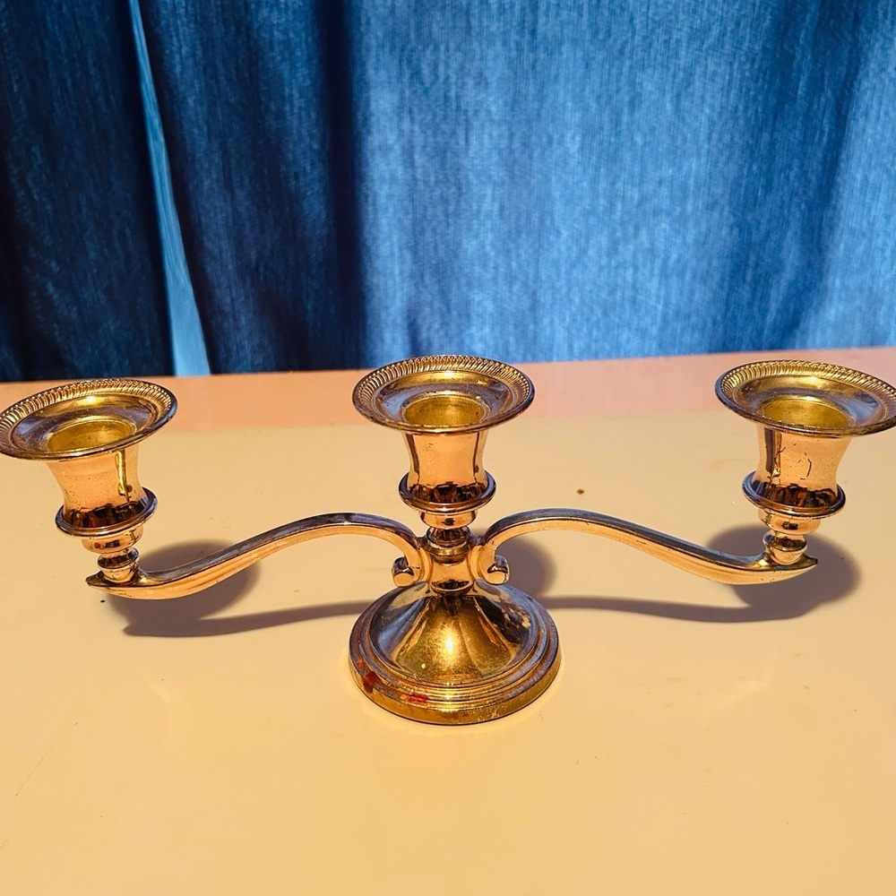 Elegant vintage low height triple light candlebra-